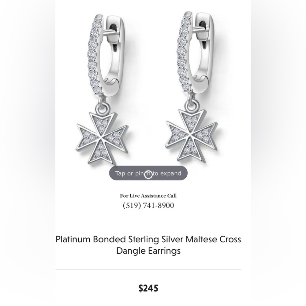 Lafonn platinum sterling silver Maltese Cross earrings - Picture 6 of 7